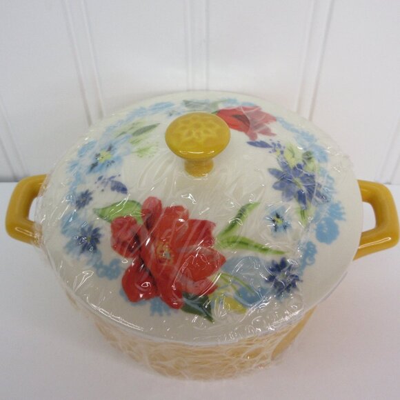 Pioneer Woman Mini Casserole Spring Bouquet Floral Yellow Stoneware Cocotte New - Picture 2 of 10